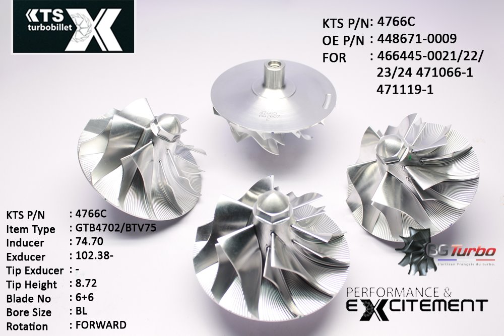 Turbo ROUE FORGÉE MFS PERFORMANCE - 6+6 PALES - INDUCER : 74,7 - EXDUCER : 102,38 - TYPE : GTA4702ANGLE : 50° - ROTATION : Forward - SUPER BACK : 26,98 - BORE SIZE : 10,32
